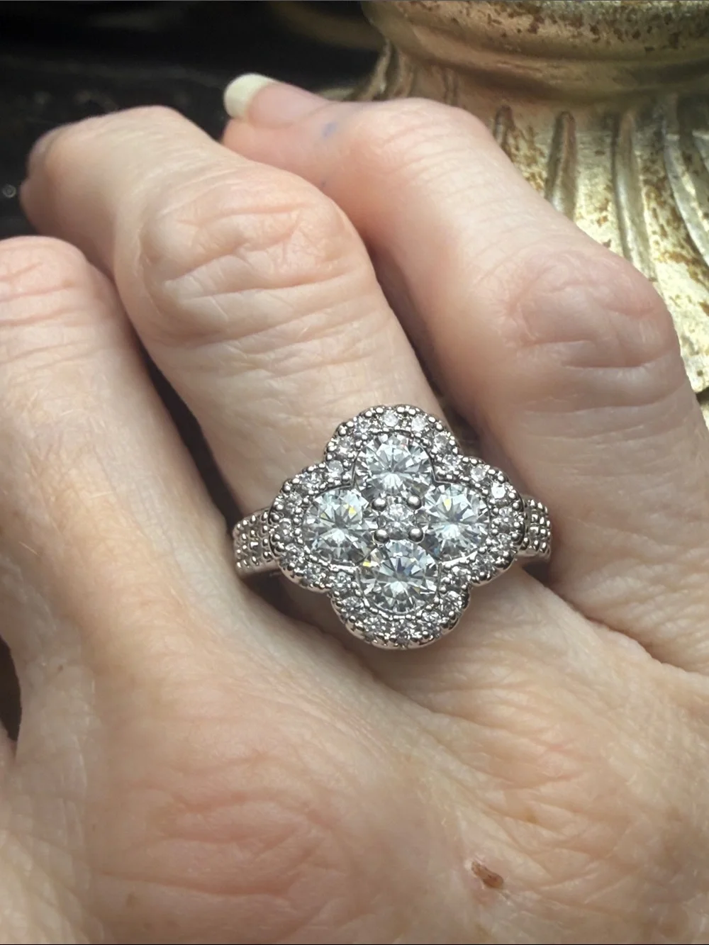 3CT Elegant GRA CERTIFIED MOISSANITE DIAMOND Cluster Flower Ring in Silver